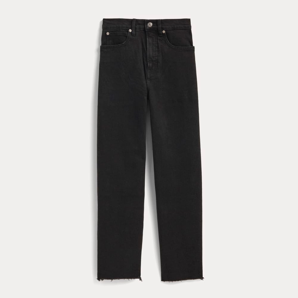 Everlane The Way High Washed Black Straight Leg Raw Hem Jeans, 29 Long